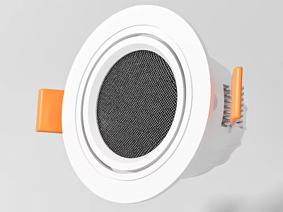 White Round Recessed Speaker With Black Mesh Grille And Orange Accents 3d model