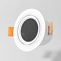 White Round Recessed Speaker With Black Mesh Grille And Orange Accents