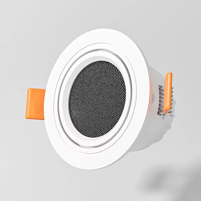 White Round Recessed Speaker With Black Mesh Grille And Orange Accents 3d model