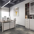 Modern Office Interior With Open Workspace Computers Green Plants Partitions Gray Carpet And White Desks