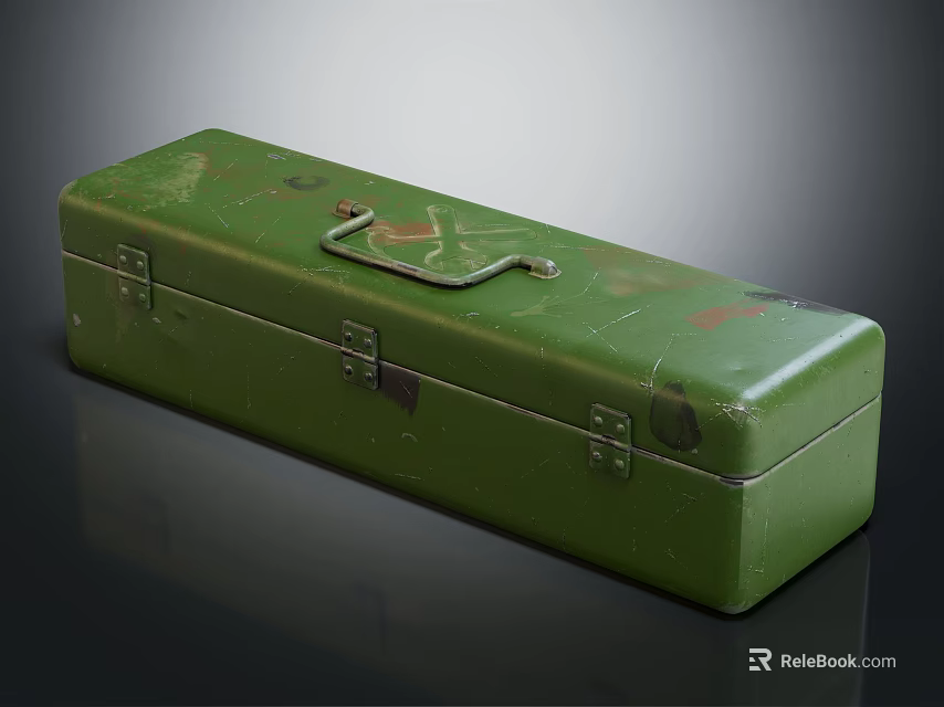 Vintage Green Hardware Tools Storage Box With Metal Latches And Handle 3d model 