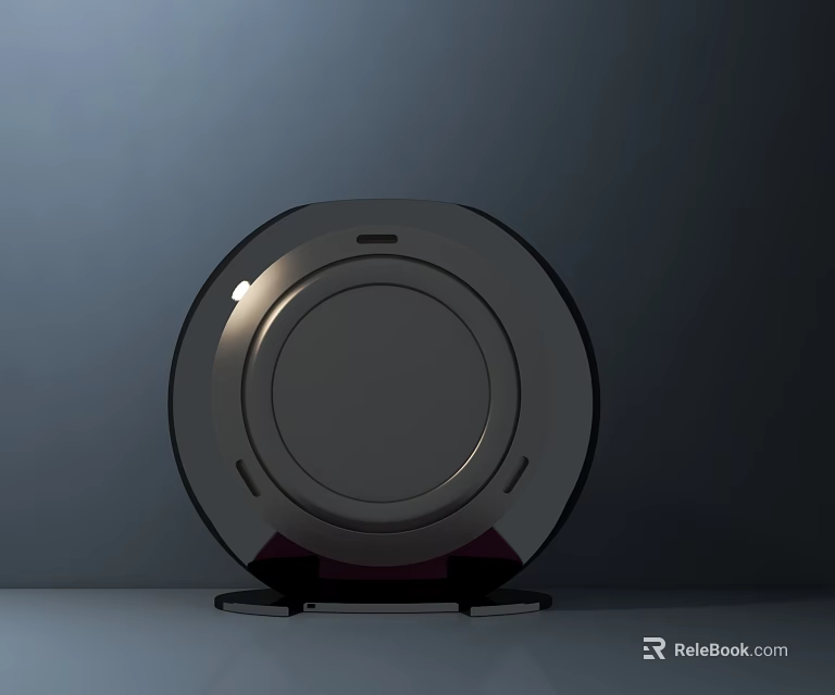 Circular Black Smart Machine With Red Base Support On Gray Background Surface 3d model