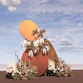 Wedding Decor Installation With Circular Structures Flowers Plants And Blue Sky Background
