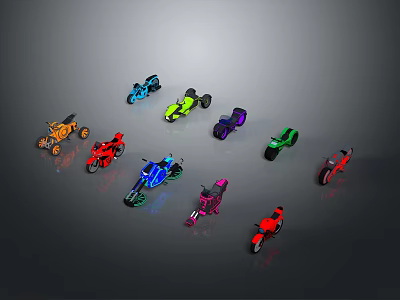 Various Colorful Toy Motorcycles With Neon Lights And Different Styles 3d model