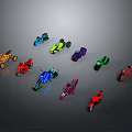 Various Colorful Toy Motorcycles With Neon Lights And Different Styles