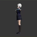 3D Anime Character With White Hair Blue Bow Red Face Mark And Outstretched Arms