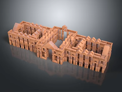Wooden Building Blocks Intricate Architectural Model With Detailed Structures And Arches 3d model