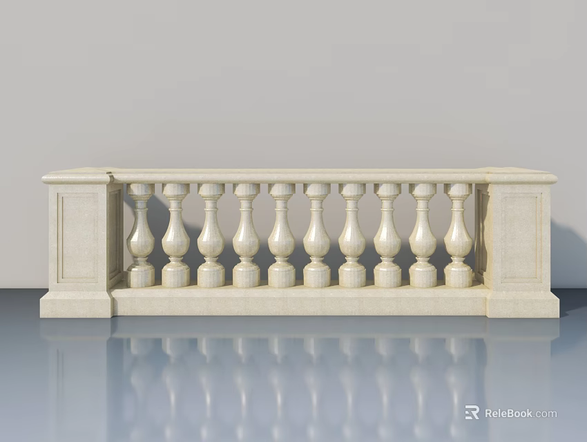 White Stone Swing Door With Classic Baluster Design For Home Interior 3d model 