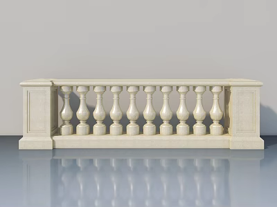 White Stone Swing Door With Classic Baluster Design For Home Interior 3d model