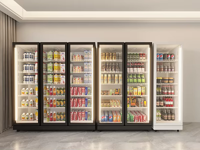 Large Capacity Glass Door Display Refrigerators Filled With Diverse Beverages And Food Items 3d model