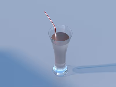 Brown Liquid Beverage in Glass with Red and White Striped Straw on Light Blue Background 3d model