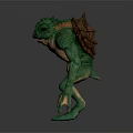 Green Reptilian Monster Creature In Standing Pose With Clawed Hands And Back Fin