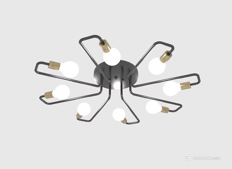 Modern Geometric Chandelier with Black Metal Arms Multiple Light Bulbs and Minimalist Design 3d model 