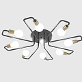 Modern Geometric Chandelier with Black Metal Arms Multiple Light Bulbs and Minimalist Design