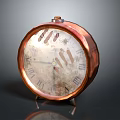Vintage Copper Round Clock with Aged Dial Roman Numerals and Stand Base
