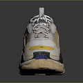 Gray and Yellow Chunky Sneakers with Blue Sole Details and Lace Up Design