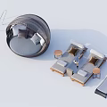 Modern Gray Round Sofa and Coffee Table Set with Pillows and Lounge Chairs 3d model