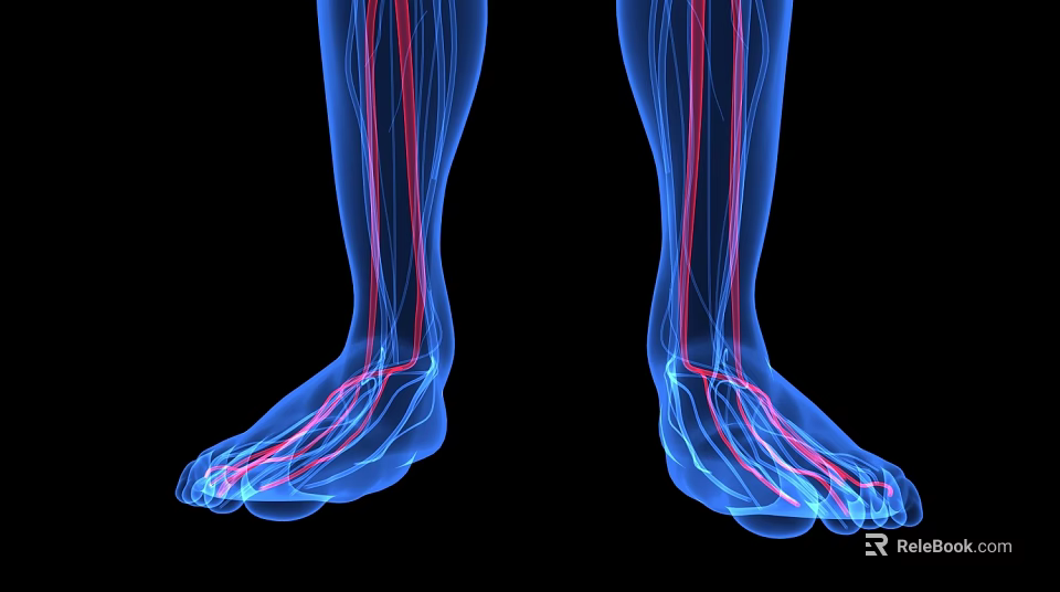 Human Leg And Foot Vascular System With Blue Red Blood Vessels On Black Background 3d model 
