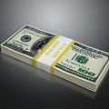 Stack of US Dollar Bills Bound With Yellow Strap and $10000 Denomination on Dark Background