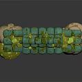 Cartoon Scene Archway With Green Tiled Roof Wooden Top Yellow Gray Bricks Grass Stone Decorations