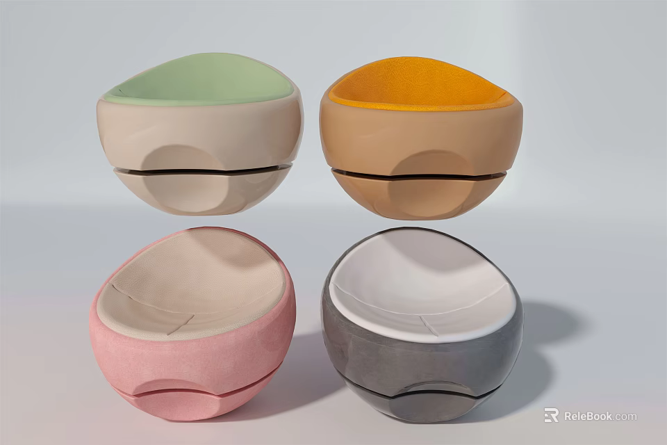 Modern Minimalist Single Sofa with Rounded Shape and Multiple Color Options 3d model 
