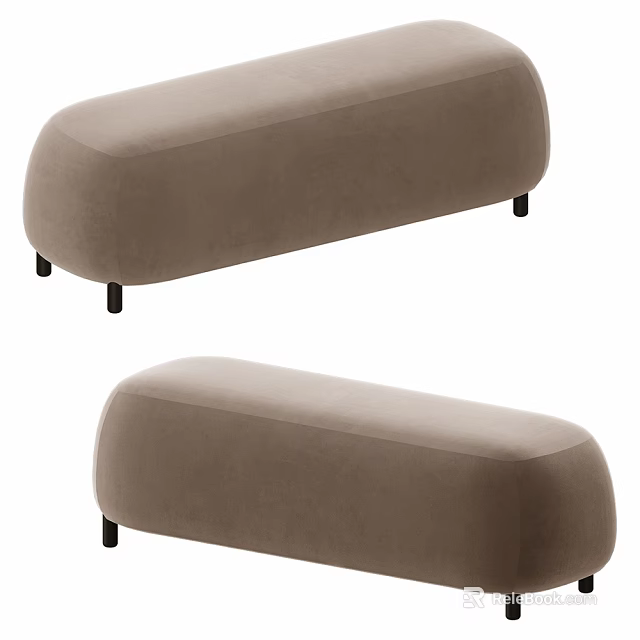 Modern Light Brown Upholstered Benches With Rounded Shape And Black Legs 3d model