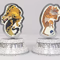 Stylized Monster Trophy With Leopard And Tiger Figures On Speckled Base 3d model