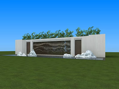Outdoor Garden Feature Wall With Stone Texture Green Plants And Blue Sky 3d model