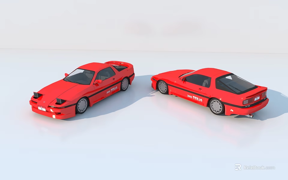 Two Red Sports Cars With Drift King Logo On White Background 3d model 