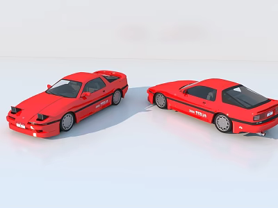 Two Red Sports Cars With Drift King Logo On White Background 3d model