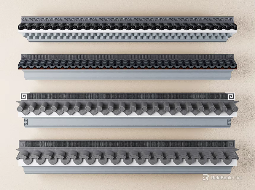 Various Gray Roof Eaves Components With Styles Textures And Neat Design 3d model