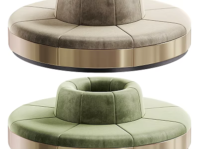 Circular Banquette Sofa with Gray and Green Velvet Upholstery and Golden Frame 3d model