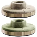 Circular Banquette Sofa with Gray and Green Velvet Upholstery and Golden Frame