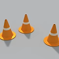 Three Orange Traffic Cones With White Stripes For Road Safety Infrastructure 3d model