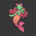 Cheerful Green Skinned Mermaid 3D Character With Pink Hair Tail And Waving Hand
