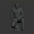Male Sculpture Figure In Squatting Posture Holding Tool With Bucket And Lid