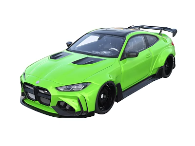 Bright Green High Performance Modified Sports Car With Black Roof And Rear Spoiler 3d model