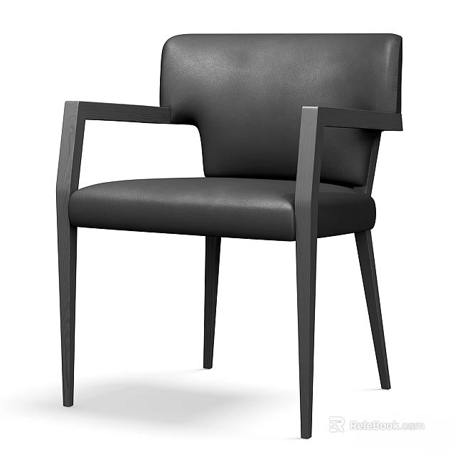 Black Leather Leisure Chair with Armrests Sleek Legs and Modern Design 3d model 