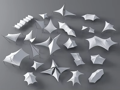 Tensile Membrane Architectural Structures Featuring Various Modern Geometric Shapes And Designs 3d model
