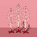 Three Tree Shaped Red And White Coat Racks On Pink Background 3d model