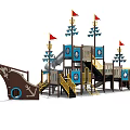Pirate Ship Themed Playground Equipment With Slides Flags And Climbing Structures 3d model