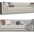 Modern Ribbed Beige Sectional Sofa with Brown Accents Decorative Pillows and Throw Blanket