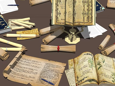 Creative Garden Ornaments With Vintage Scrolls Herb Illustrations And Handwritten Notes 3d model