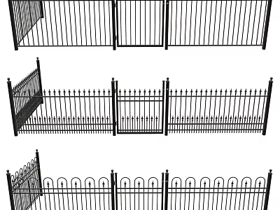 Decorative Metal Fence With Different Top Designs And Rail Patterns For Outdoor Areas 3d model