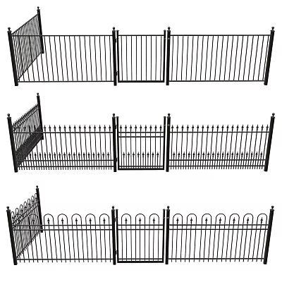 Decorative Metal Fence With Different Top Designs And Rail Patterns For Outdoor Areas 3d model