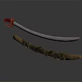 Traditional Curved Blade Weapon With Wrapped Handle And Metal Decorative Parts