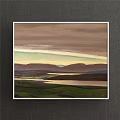 Beautiful Landscape Painting With Green Grassland Rolling Mountains And Calm River