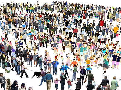 Large Group Of Diverse People In A Public Gathering Scene 3d model