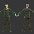 Man in Plaid Suit With Blue Gloves Front and Back Views on Gray Background