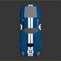 Blue Classic Race Car With White Stripes And Number 12 On Shiny Body